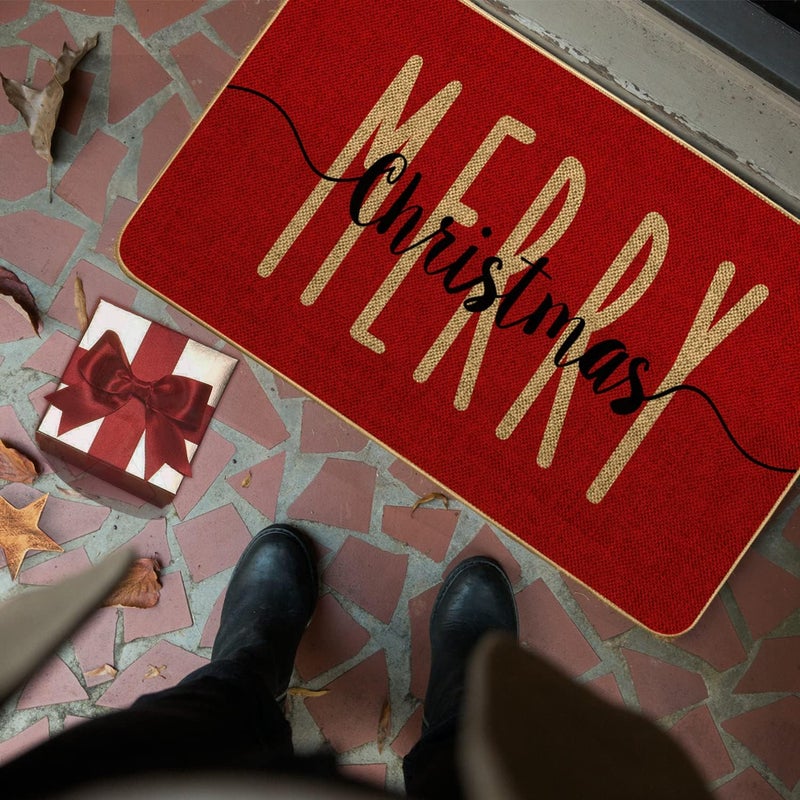 ARTDMT Red Merry Christmas Welcome Decorative Doormat, Winter Seasonal Door Mat Christmas Holiday Low-Profile Floor Switch Mat for Indoor Outdoor 17 x 29 Inch - Image 3